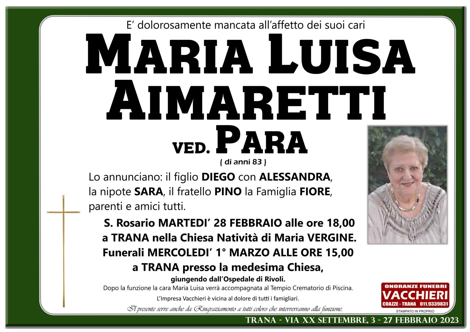 Onoranze e Pompe Funebri - AIMARETTI MARIA LUISA