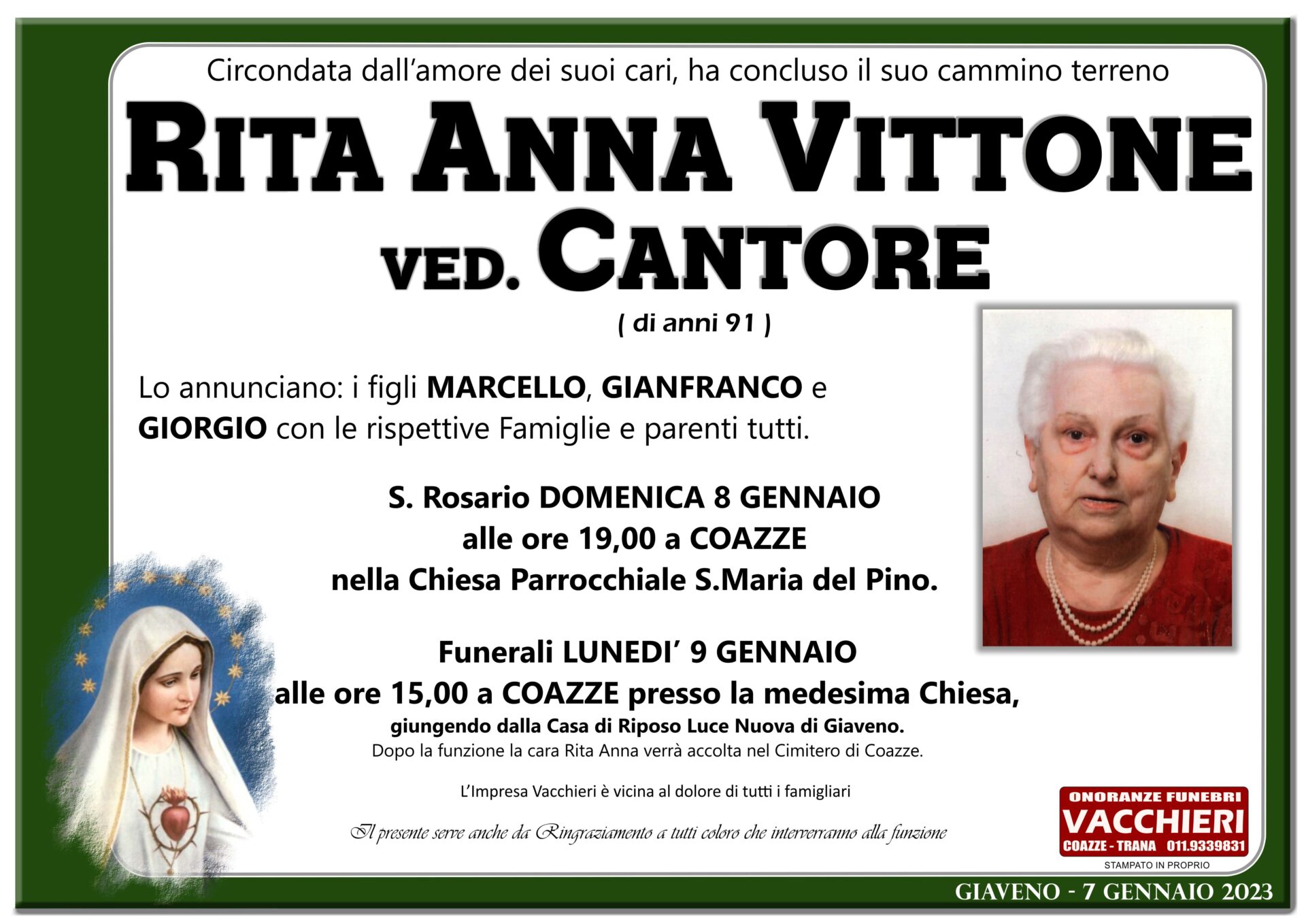 Agenzia Servizi Onoranze Funebri - VITTONE RITA ANNA