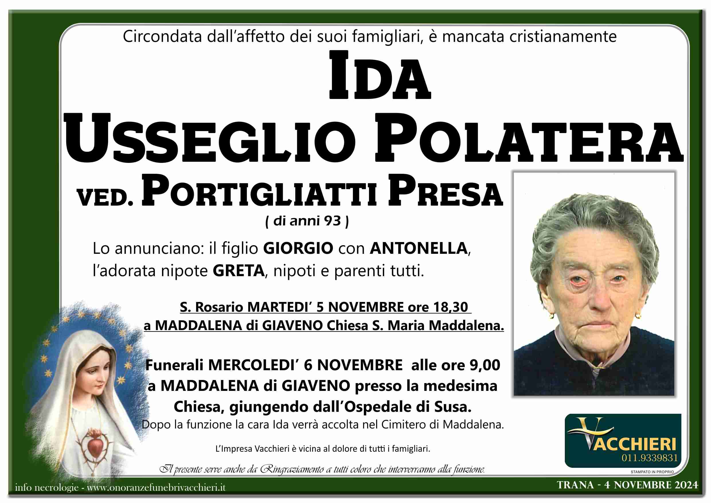 Onoranze e Pompe Funebri - USSEGLIO POLATERA IDA