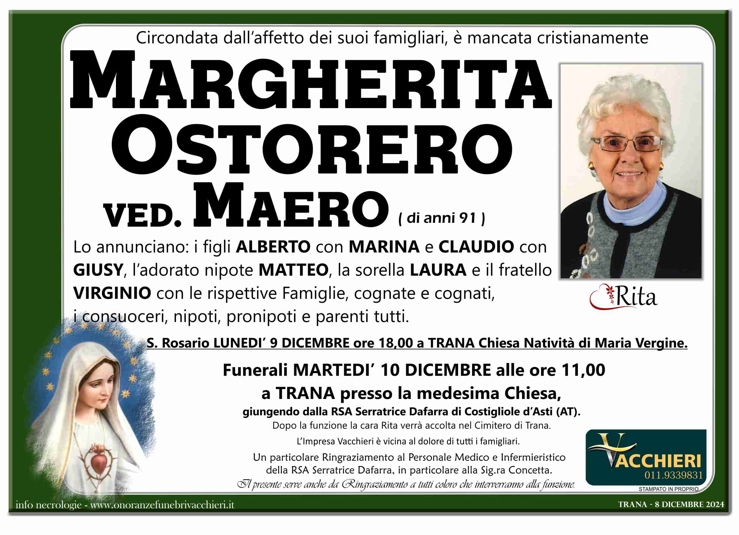 Onoranze e Pompe Funebri - OSTORERO MARGHERITA