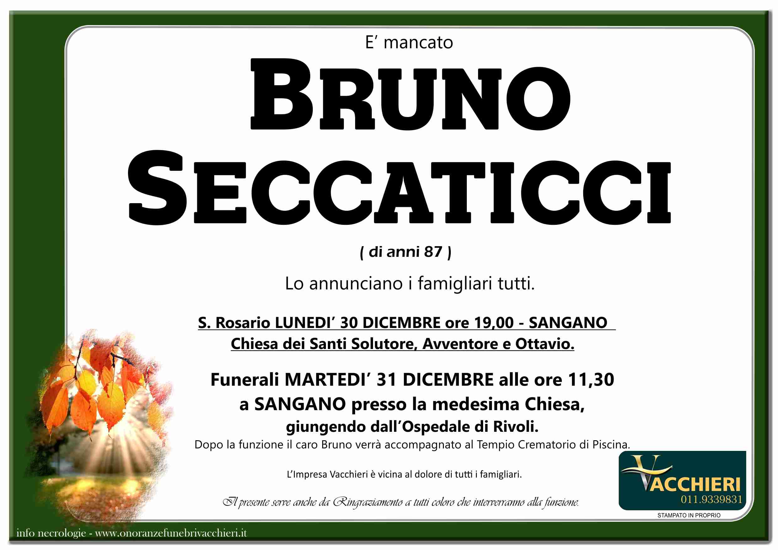 Onoranze e Pompe Funebri - SECCATICCI BRUNO