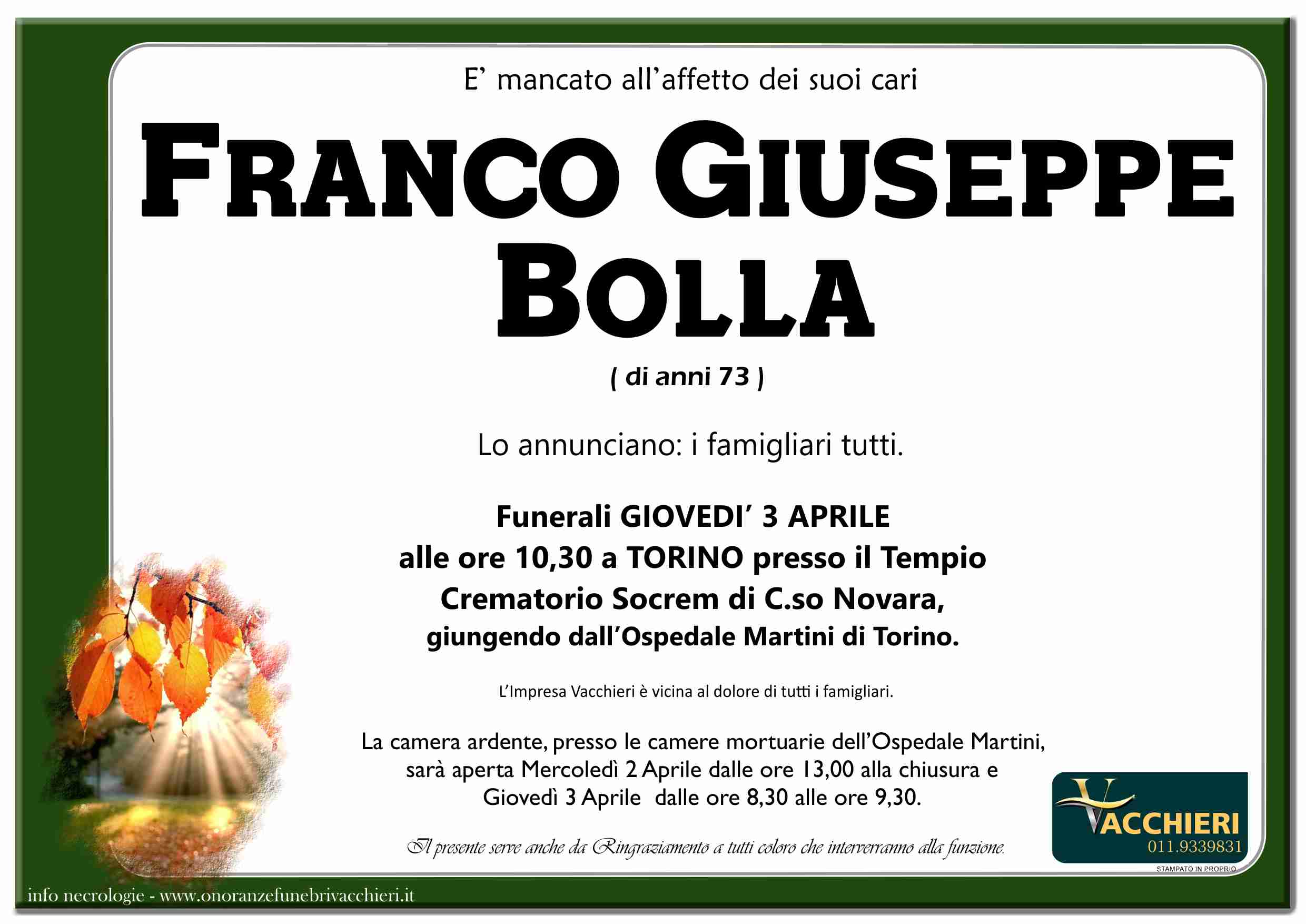 Onoranze e Pompe Funebri - BOLLA FRANCO GIUSEPPE