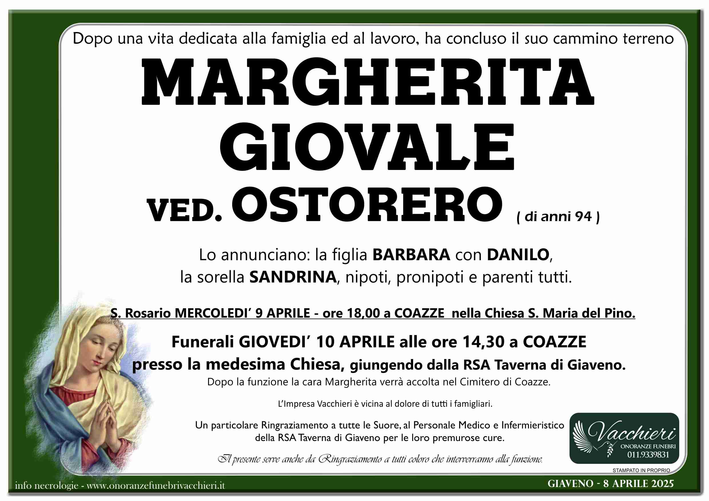 Onoranze e Pompe Funebri - GIOVALE MARGHERITA