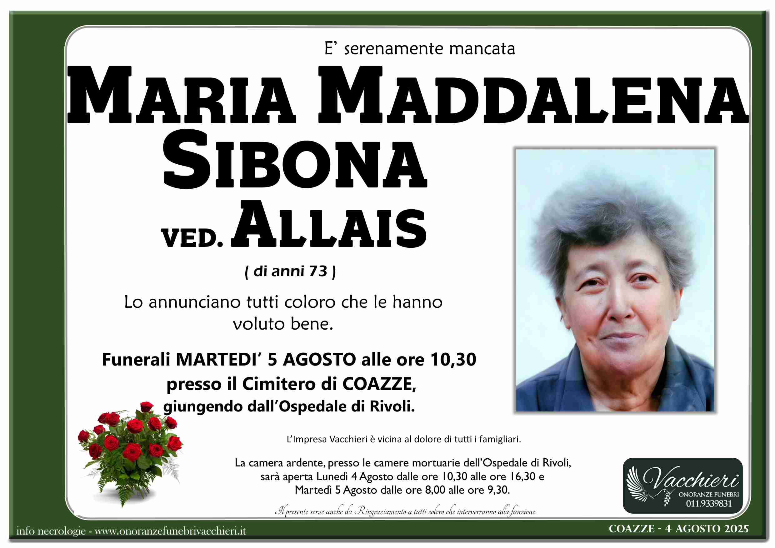 Onoranze e Pompe Funebri - SIBONA MARIA MADDALENA