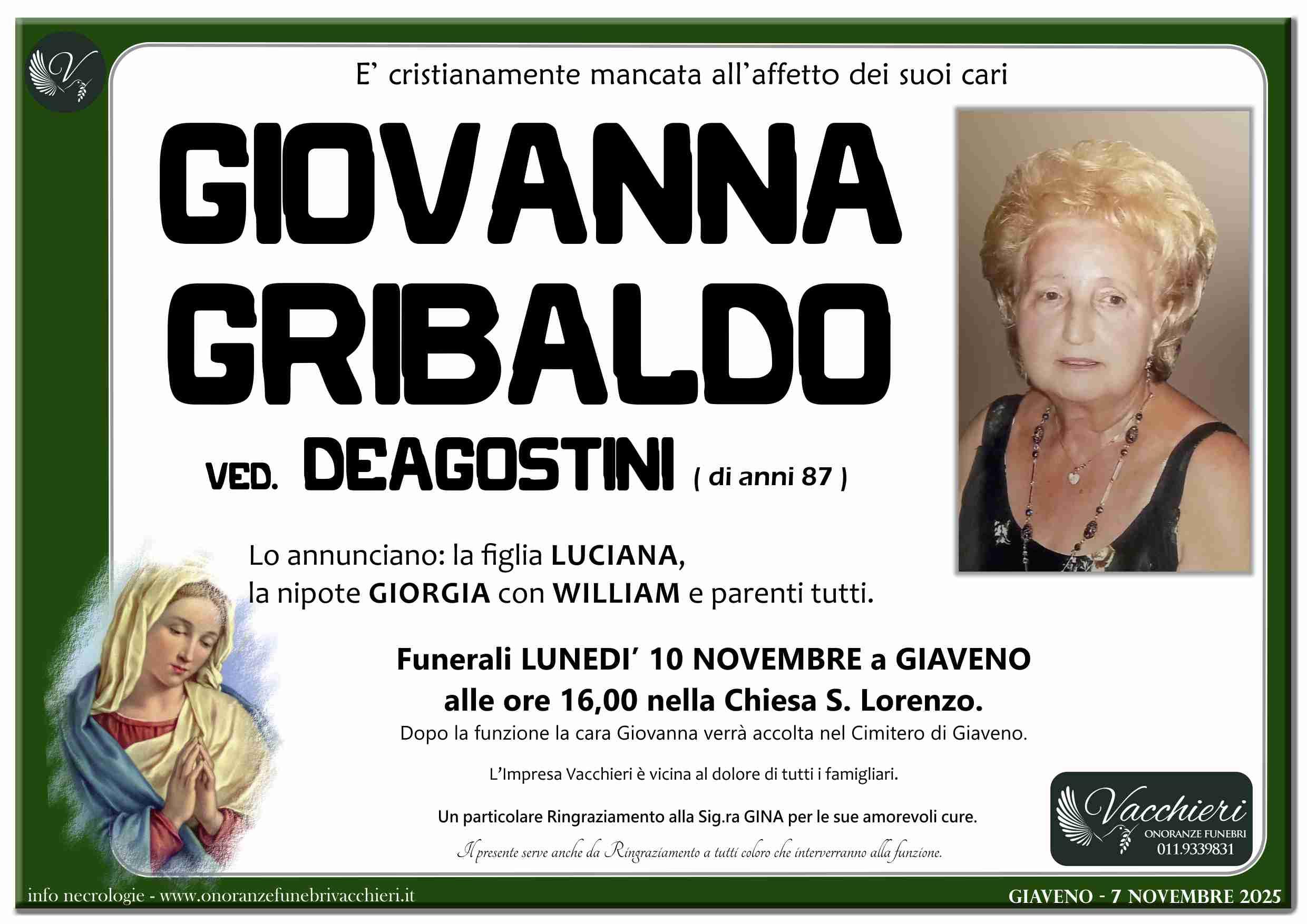 Onoranze e Pompe Funebri - GRIBALDO GIOVANNA