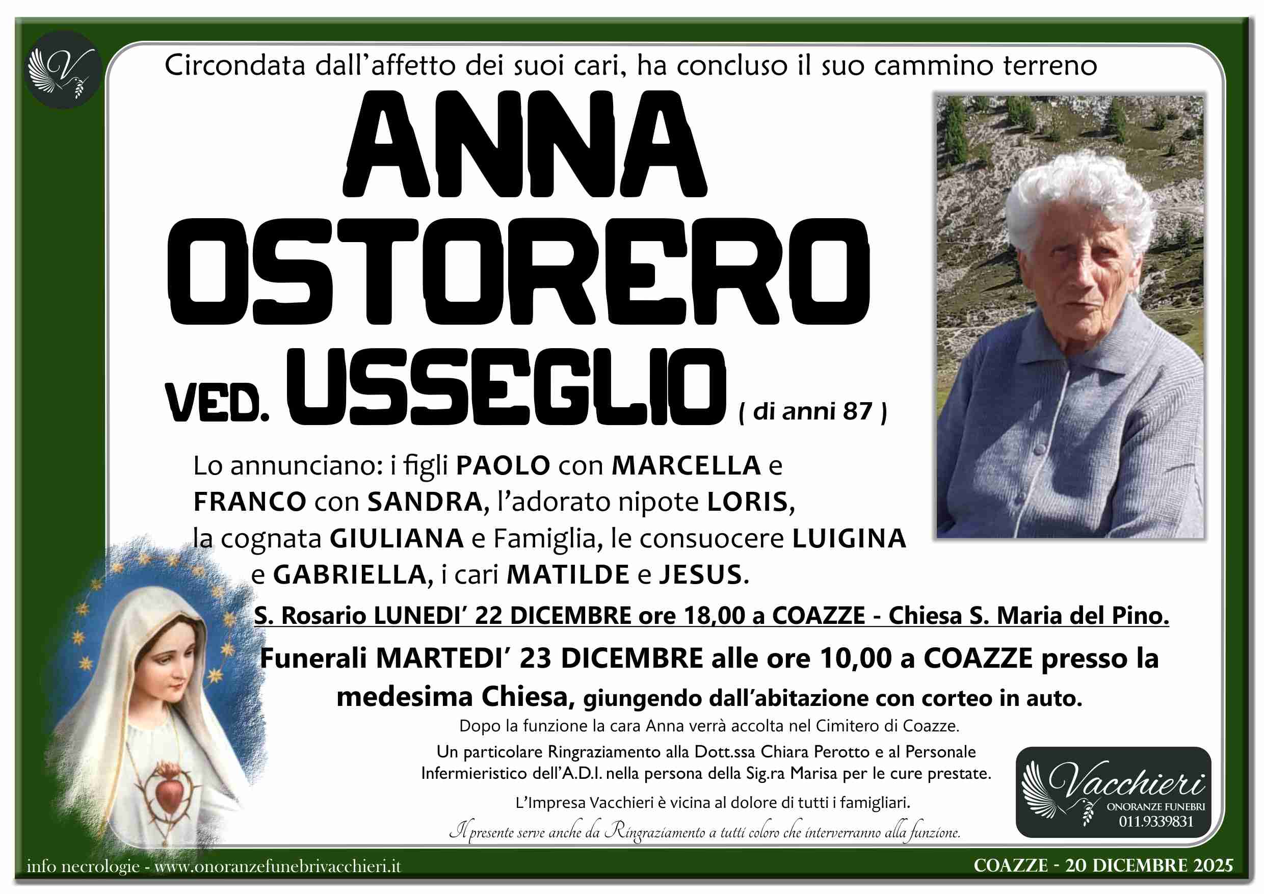 Onoranze e Pompe Funebri - OSTORERO ANNA